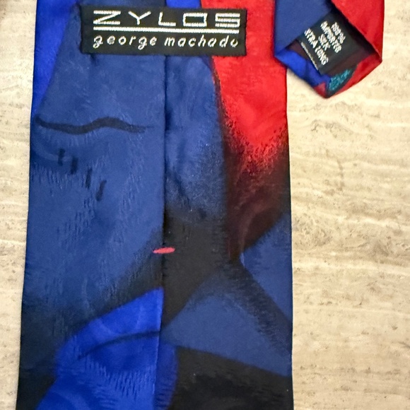 Zylos George Machado Silk Tie Print Abstract Multi-Colored Extra Long 63" Tie - Picture 4 of 8